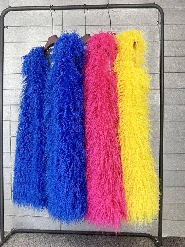 Beautiful Vibrant Colors High Fashion Faux Mongolia Sheep Fur Long Sleeveless Vest for Women