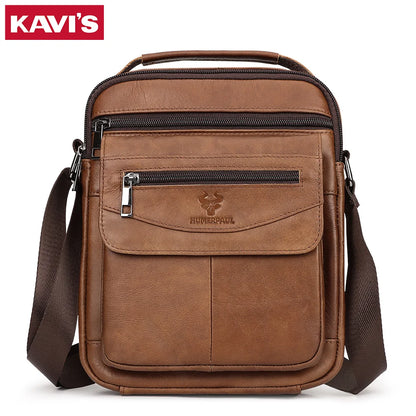 KAVI'S Casual Men's Genuine Leather Small Messenger Bag Multifunctional Travel Sling Crossbody Bags