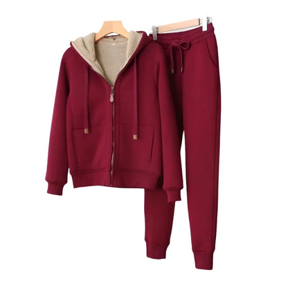 OKXGNZ Casual Thicken Fleece Sweatshirt Hoodies Jacket & Fleece Sweatpants Two-piece Set