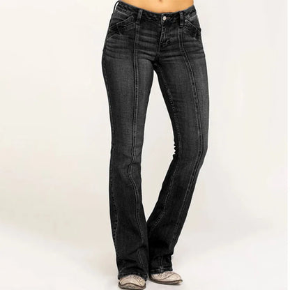 Mandylandy Slim Fit Slimming Bleached Bell-Bottom Flare Denim Blue Jeans