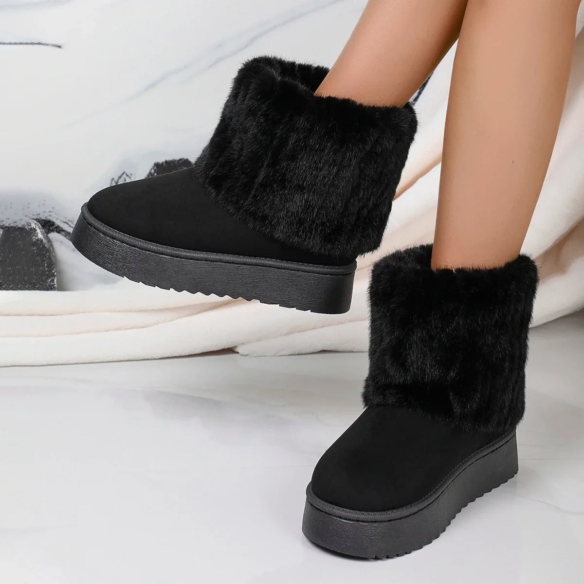 Round Toe Warm Thickened Plush Winter Mid-calf Boots