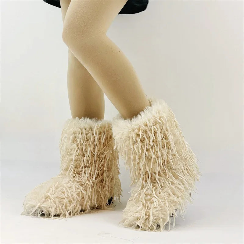 HSFur Feather Fur Snow Boot Warm Soft Plush Inside