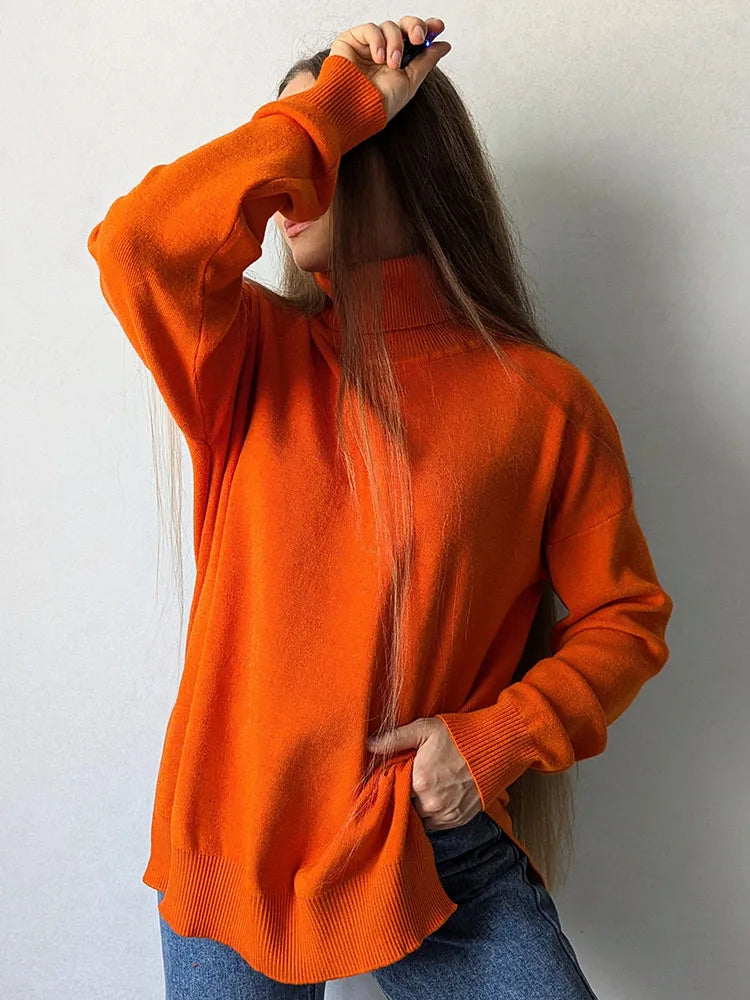 Casual Comfy Loose Fitting Turtleneck Sweaters for Women