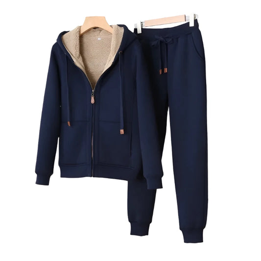 OKXGNZ Casual Thicken Fleece Sweatshirt Hoodies Jacket & Fleece Sweatpants Two-piece Set