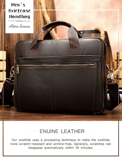 Genuine Leather First Layer Briefcase Business Career Bag