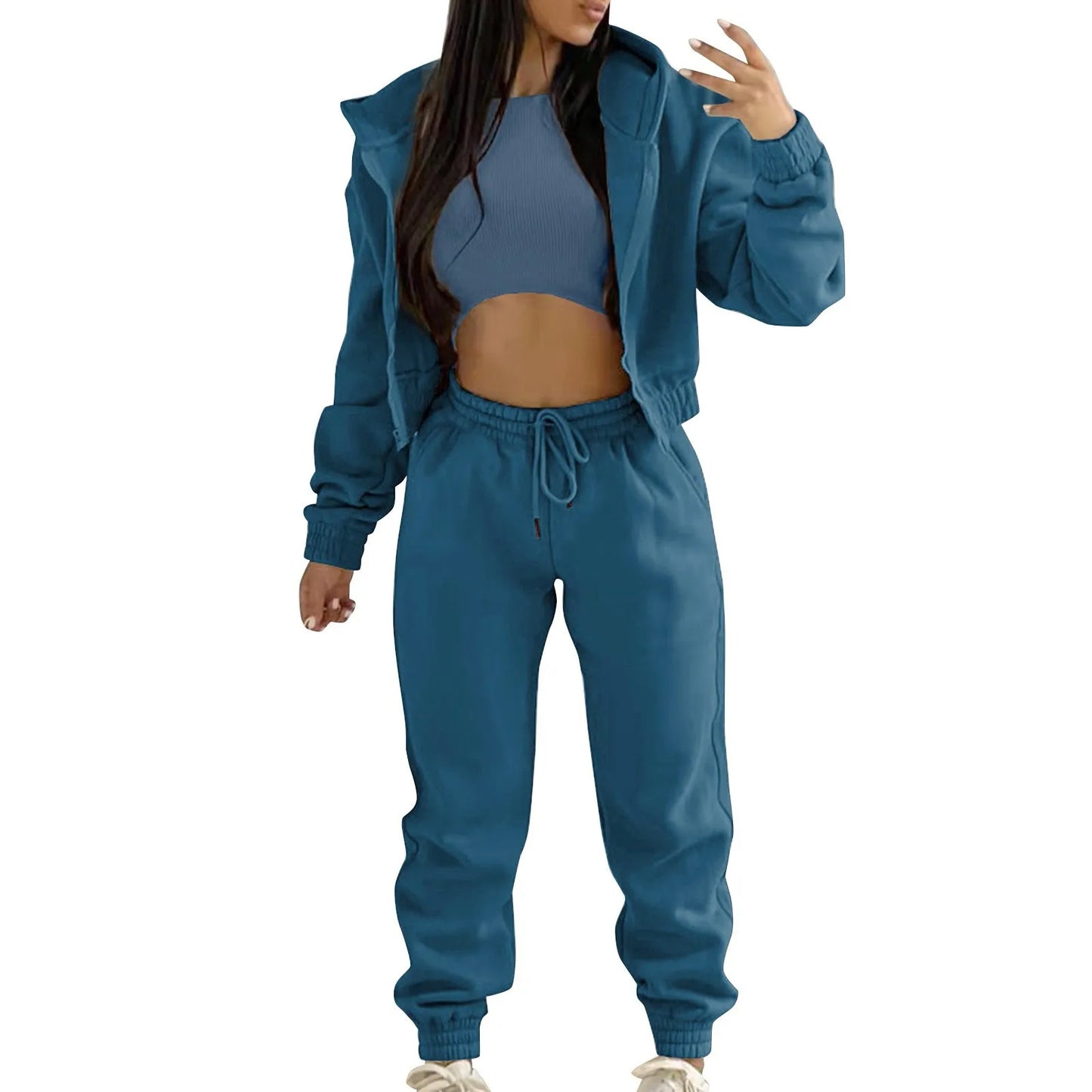 SAGACE Women 3 Piece Sets Casual Long Sleeve Zip Hoodies+Ribbed Tank+High Waist Sweatpants Jogger Pant Suits Sporty Three Pieces Outfit from Italy