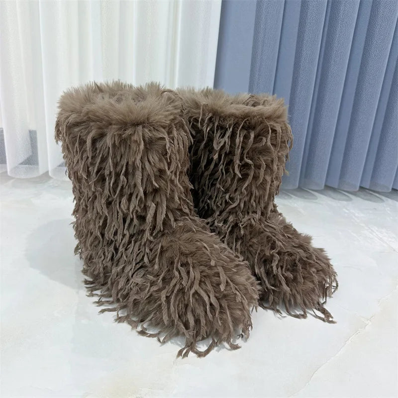 HSFur Feather Fur Snow Boot Warm Soft Plush Inside