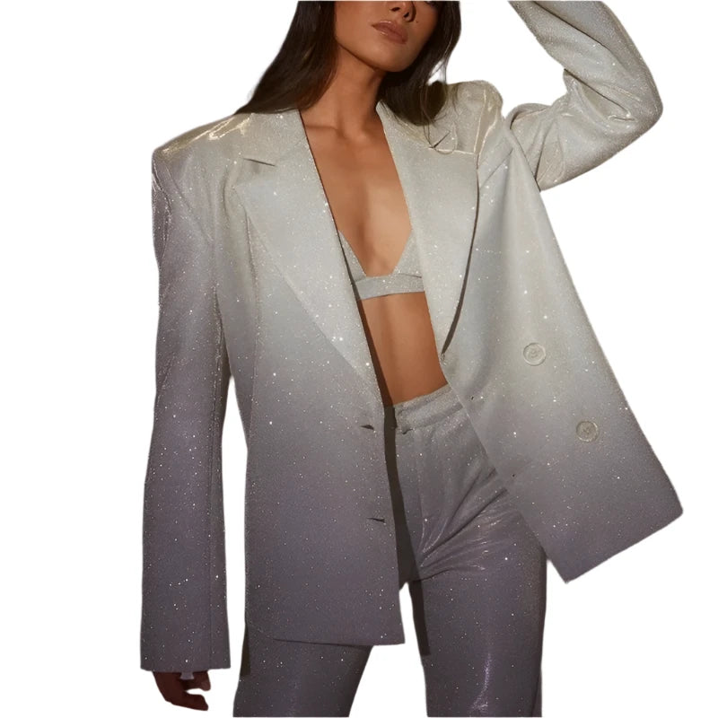 Glitzy Chic Three Pieces Blazer, Bra Top, and Pants Suit