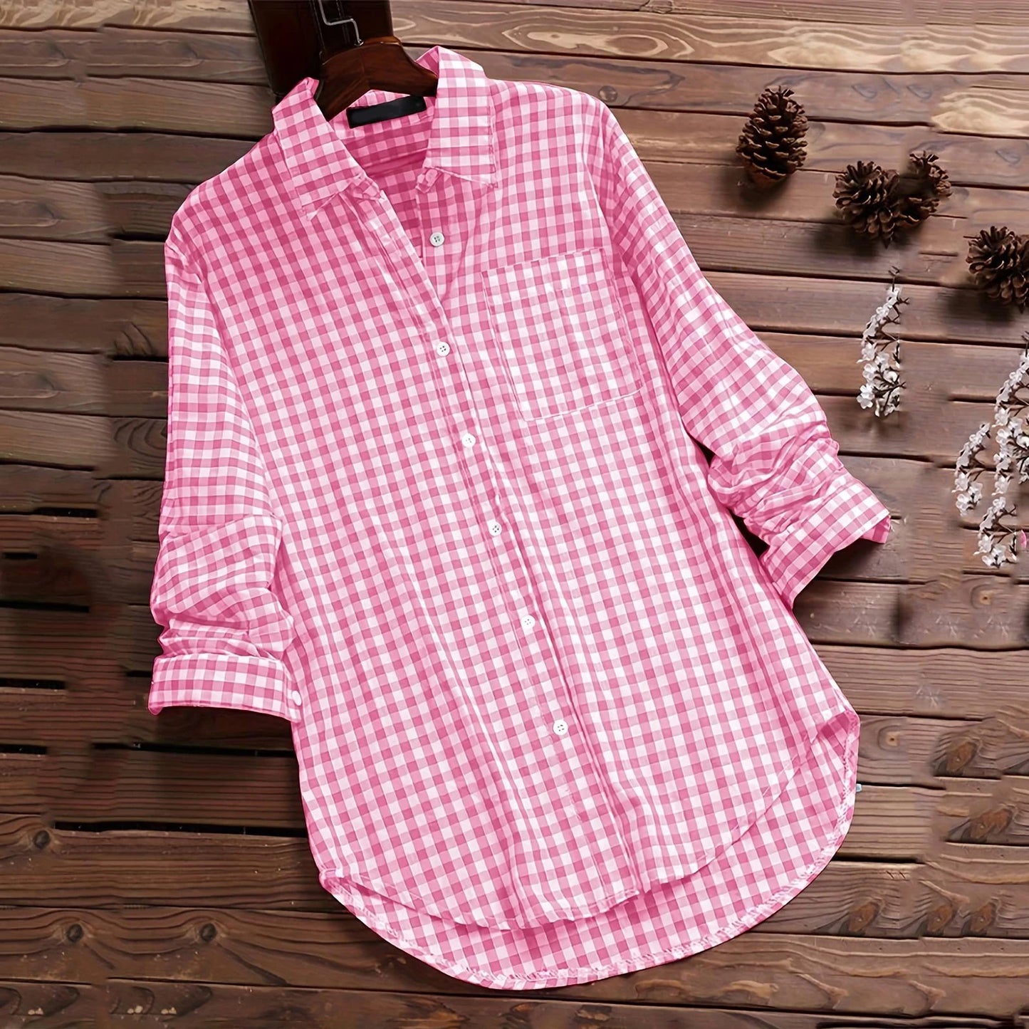 SANWOOD Plaid Cotton Blend Long Sleeves Roll Up Shirts