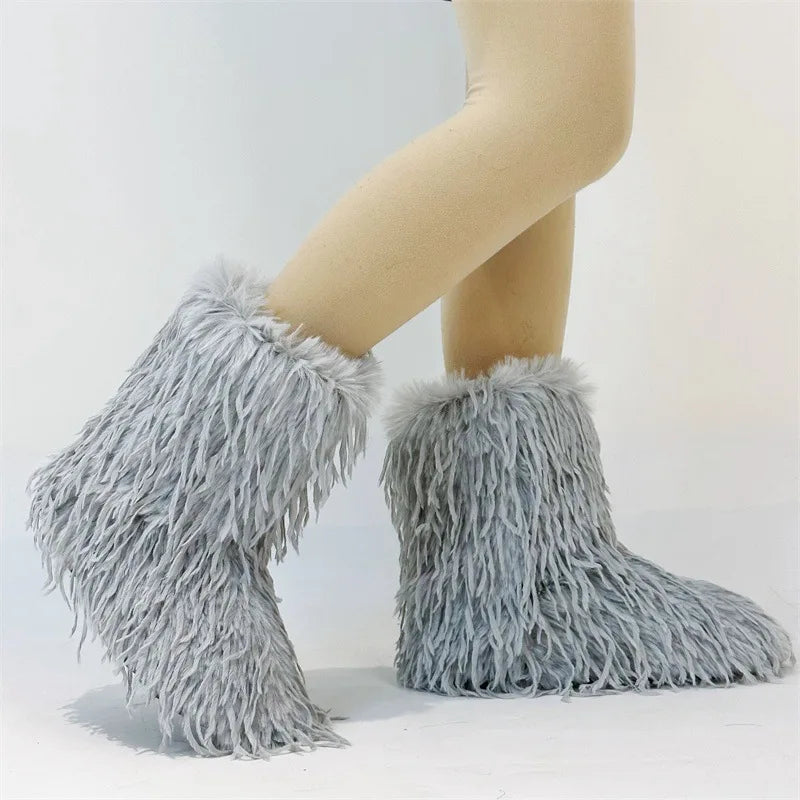 HSFur Feather Fur Snow Boot Warm Soft Plush Inside