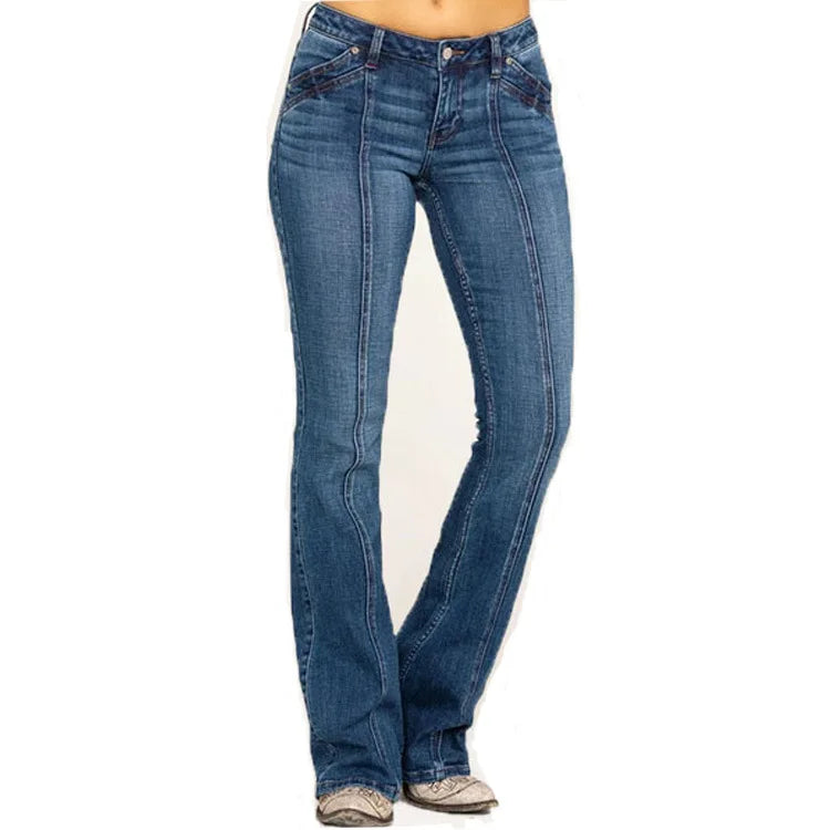 Mandylandy Slim Fit Slimming Bleached Bell-Bottom Flare Denim Blue Jeans