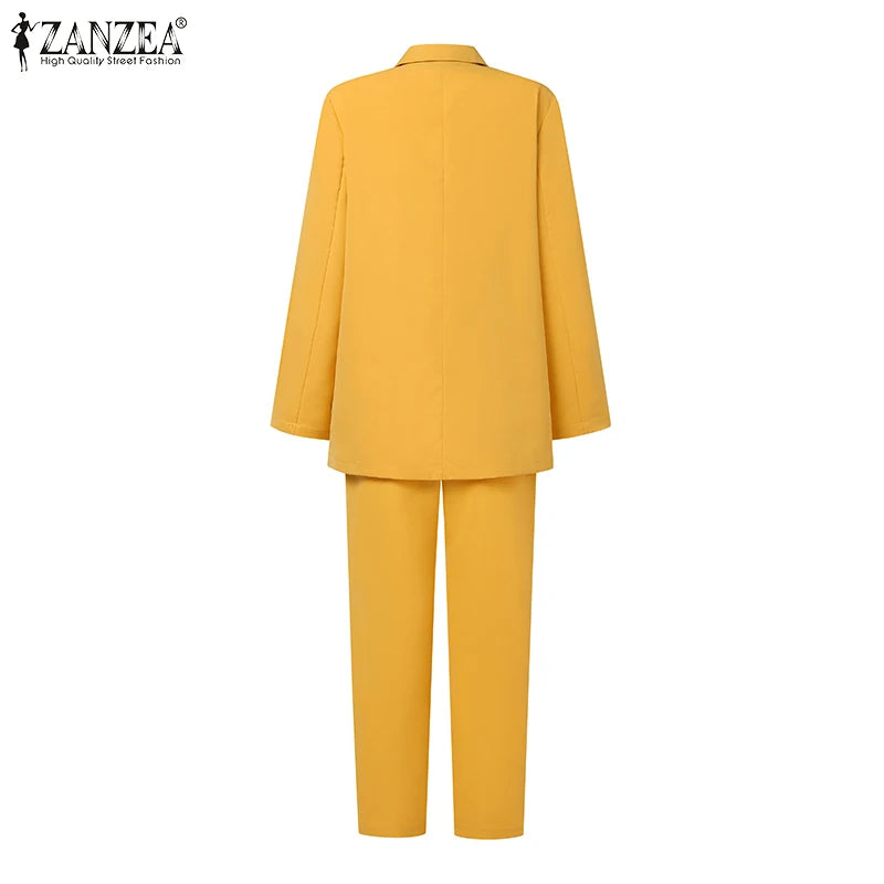 ZANZEA 2PCS Solid Color Fashion Blazer & Pants Two Piece Sets