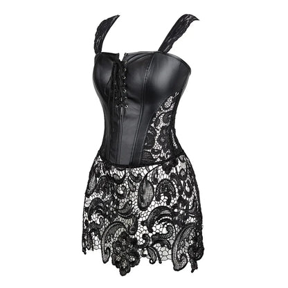 Women's Steampunk Overbust Corset Dress Lace Up Zipper Back