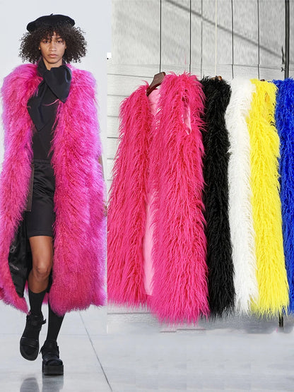 Beautiful Vibrant Colors High Fashion Faux Mongolia Sheep Fur Long Sleeveless Vest for Women