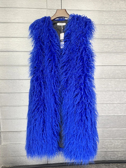 Beautiful Vibrant Colors High Fashion Faux Mongolia Sheep Fur Long Sleeveless Vest for Women