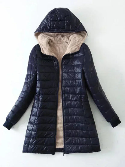 DQ Mid Length Padded Hooded Cotton Fleece Puffy Bubble Coat