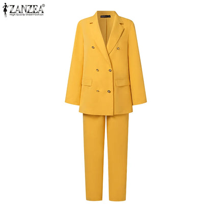 ZANZEA 2PCS Solid Color Fashion Blazer & Pants Two Piece Sets