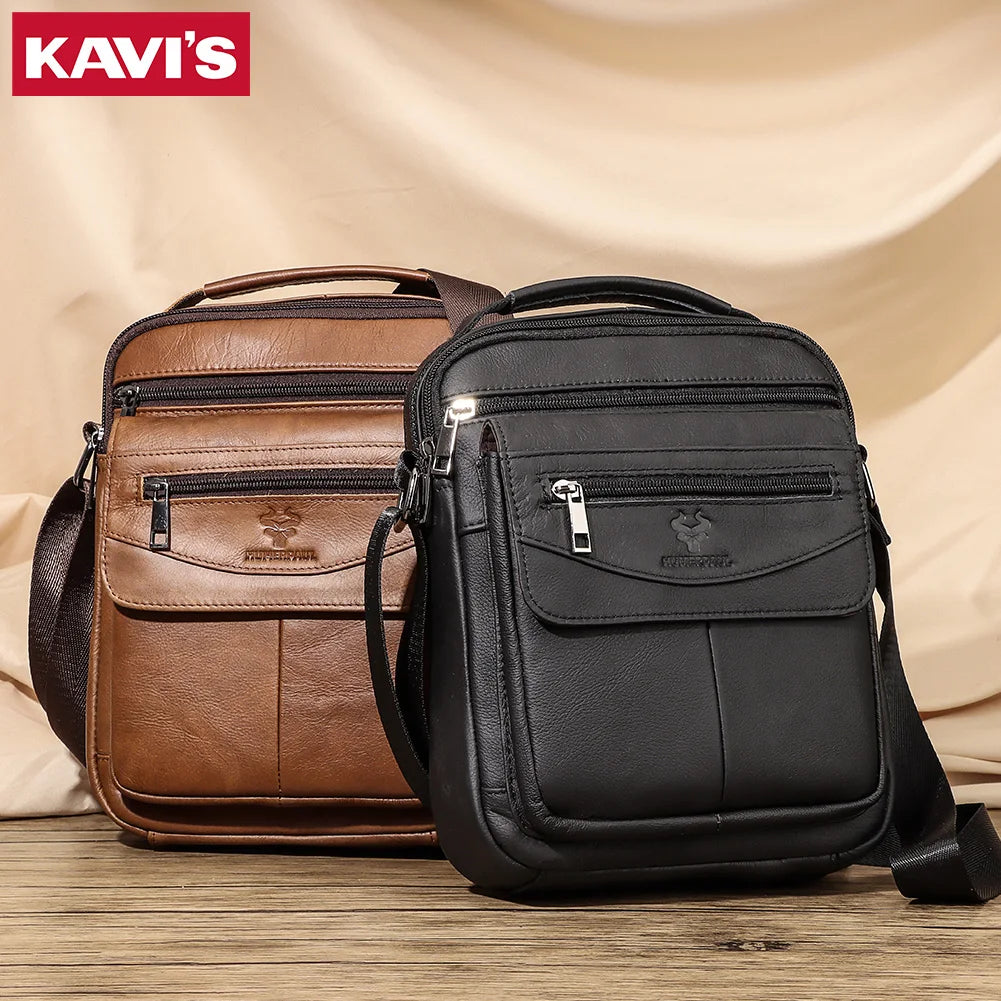 KAVI'S Casual Men's Genuine Leather Small Messenger Bag Multifunctional Travel Sling Crossbody Bags