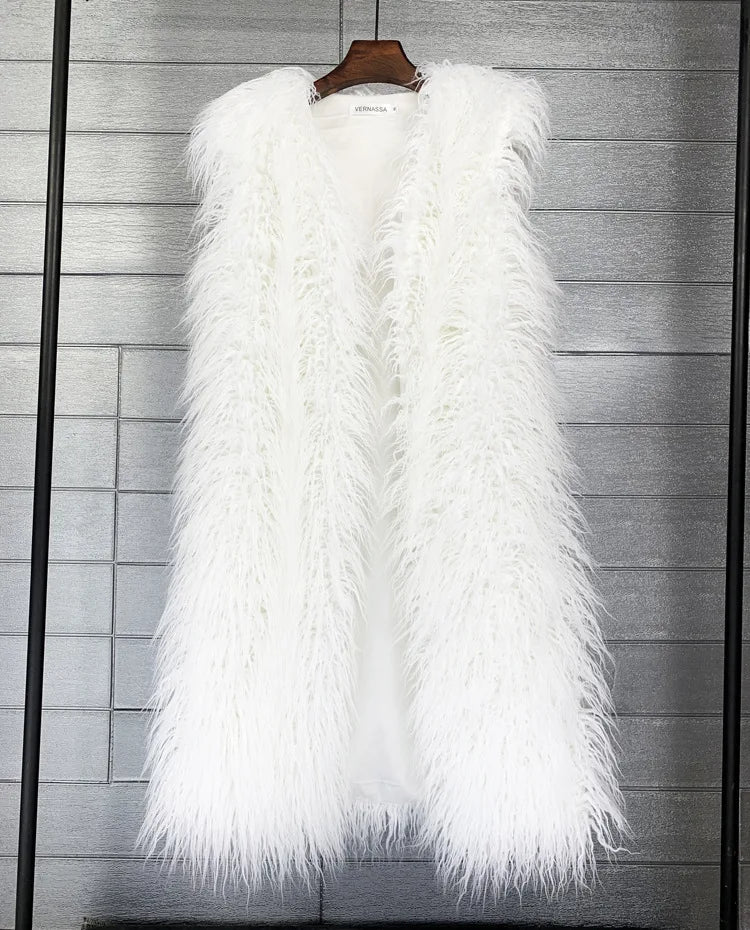 Beautiful Vibrant Colors High Fashion Faux Mongolia Sheep Fur Long Sleeveless Vest for Women