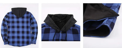 Men's Fleece Lined Hooded Plaid Jackets