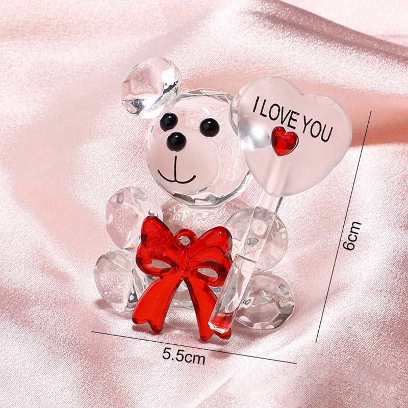 Valentines Day Gift I Love You Crystal Bear Artificial Rose Flowers