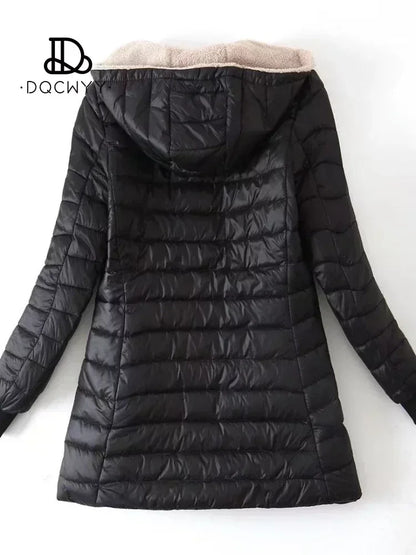 DQ Mid Length Padded Hooded Cotton Fleece Puffy Bubble Coat