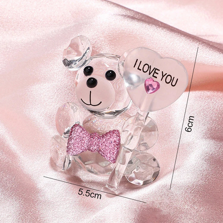 Valentines Day Gift I Love You Crystal Bear Artificial Rose Flowers