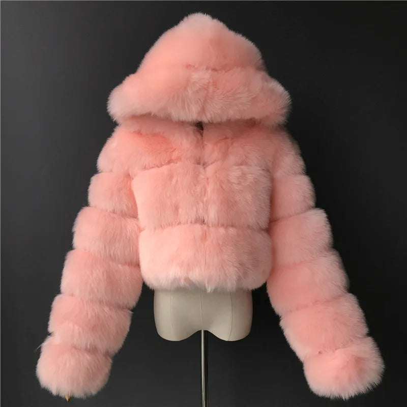 Assorted Colors High Fashion High Quality Furry Cropped Faux Fur Coats and Jackets Women