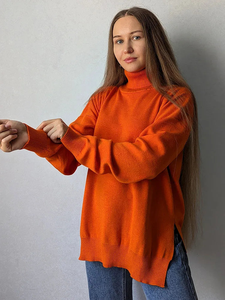 Casual Comfy Loose Fitting Turtleneck Sweaters for Women