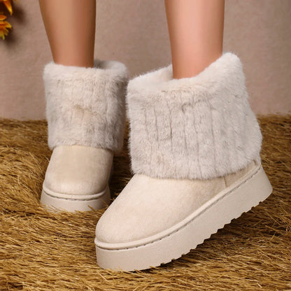 Round Toe Warm Thickened Plush Winter Mid-calf Boots