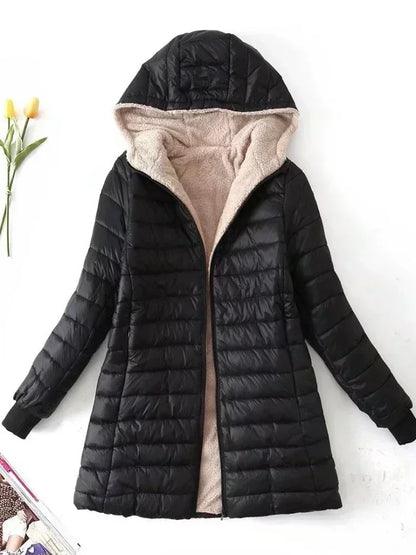 DQ Mid Length Padded Hooded Cotton Fleece Puffy Bubble Coat