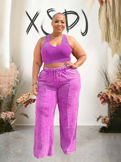 Knitted Tank Top and Pants Casual Plus Size Matching Sets