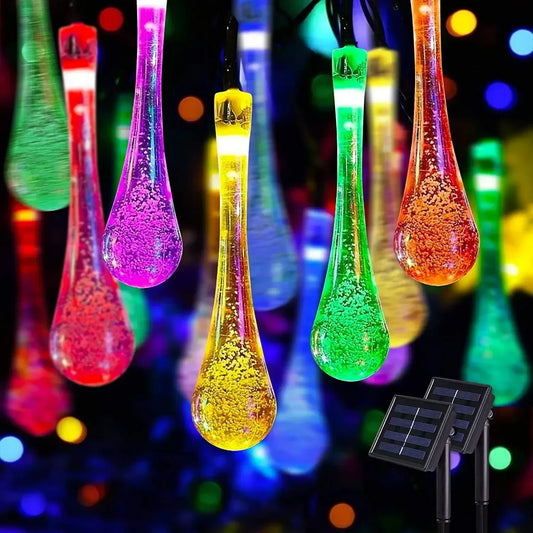 LED Outdoor Water Drops Solar Lamp String Lights 100/50/30/20LEDs Fairy Holiday Christmas Party Garland Garden Waterproof