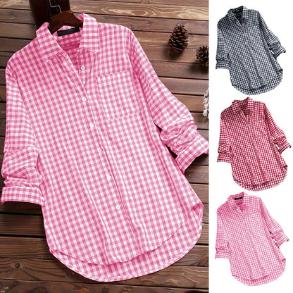 SANWOOD Plaid Cotton Blend Long Sleeves Roll Up Shirts