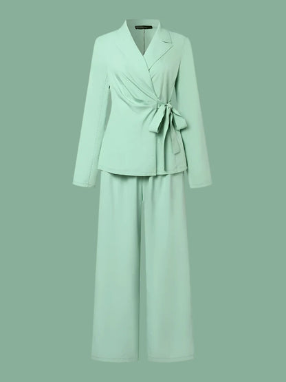 ZANZEA Elegant Two Piece Solid Blazer & Wide Leg Pant Sets