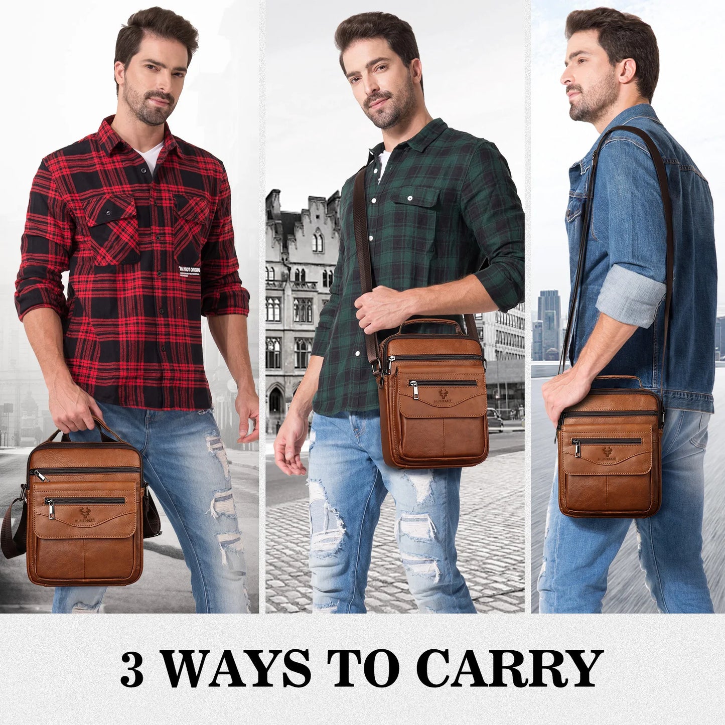 KAVI'S Casual Men's Genuine Leather Small Messenger Bag Multifunctional Travel Sling Crossbody Bags