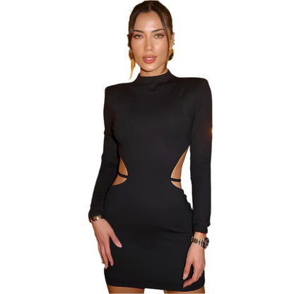 Cryptographic Long Sleeve Backless Stretchy Bandage Mini Dress