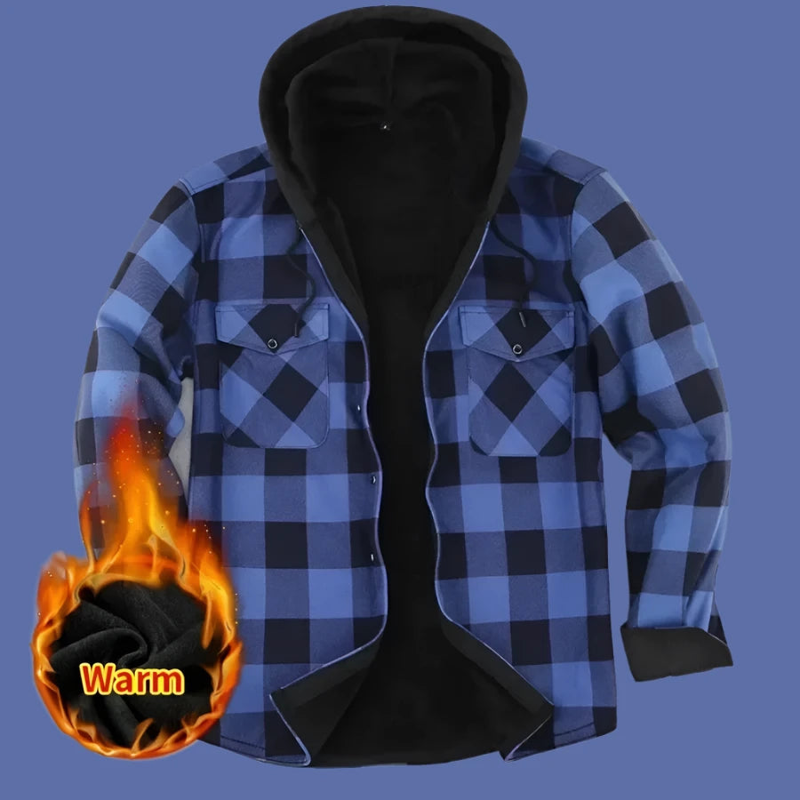 Men's Fleece Lined Hooded Plaid Jackets