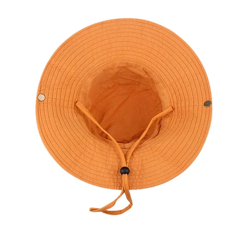 UFLAME Cotton Western Denim Hat Large Brim Sunscreen Sun Hat Drawstring Fisherman Hat Unisex Outdoor Fishing Climbing Hat