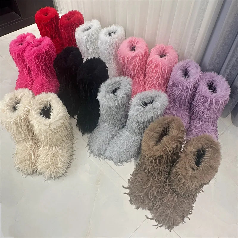 HSFur Feather Fur Snow Boot Warm Soft Plush Inside