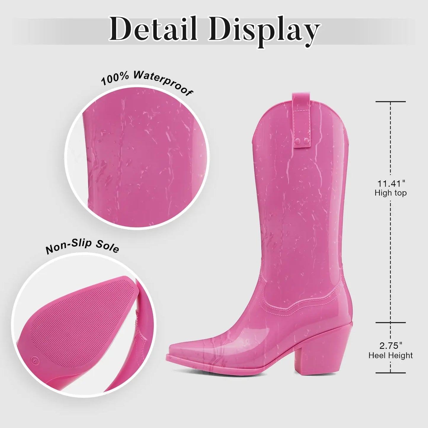 Stylish Knee High Pointed Toe Womens Western Cowgirl Cowboy Rain Boots