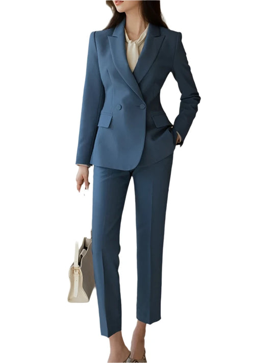 Business Chic Fashion Button Up Blazer & Slacks Two Piece Womens Outfit Set