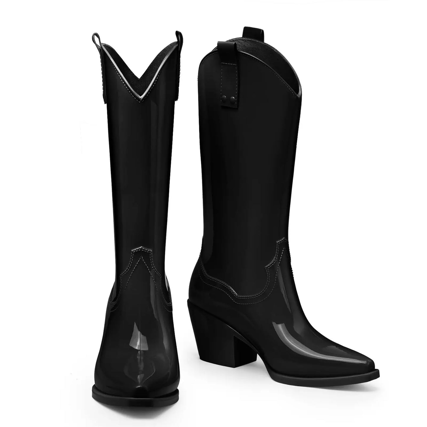 Stylish Knee High Pointed Toe Womens Western Cowgirl Cowboy Rain Boots