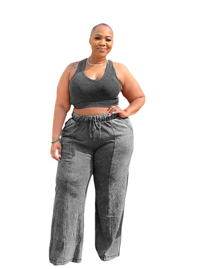 Knitted Tank Top and Pants Casual Plus Size Matching Sets