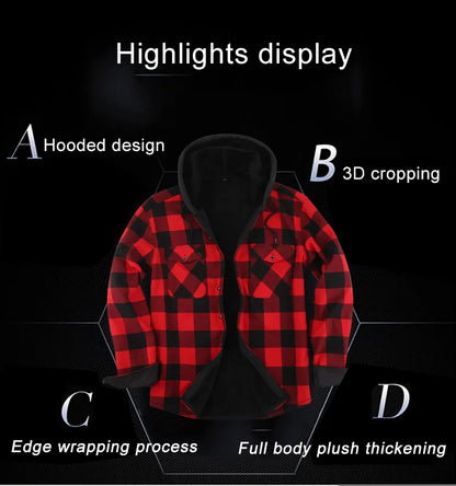 Men's Fleece Lined Hooded Plaid Jackets