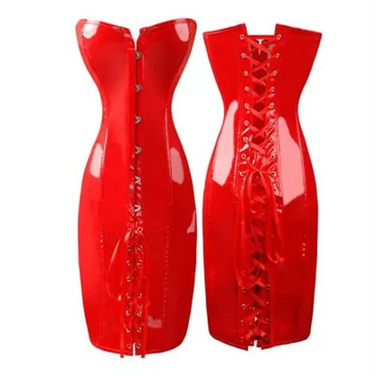 Corsets And Bustiers Punk Style Slim PVC Leather Corselet Dress Long Torso Korsett Overbust Women Clothing