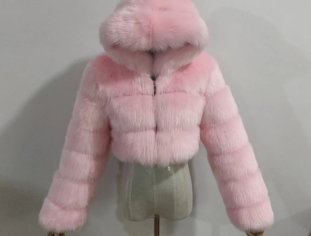 Assorted Colors High Fashion High Quality Furry Cropped Faux Fur Coats and Jackets Women