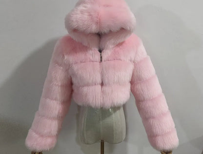 Assorted Colors High Fashion High Quality Furry Cropped Faux Fur Coats and Jackets Women