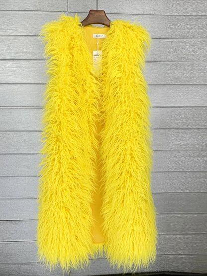 Beautiful Vibrant Colors High Fashion Faux Mongolia Sheep Fur Long Sleeveless Vest for Women