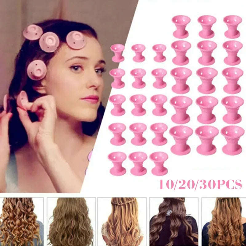 20/set Soft Rubber Hair Care Rollers Silicone Hair Curler No Heat No Clip Hair Curling Styling DIY Tool for Curler